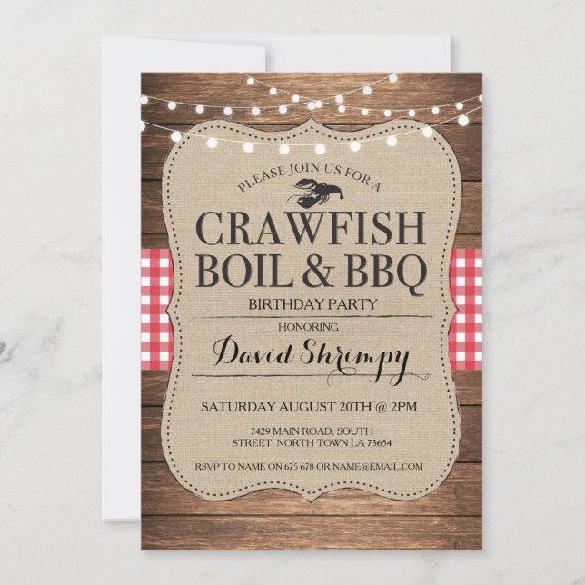 Crawfish Boil BBQ Birthday Party Lobster Invite (Front)