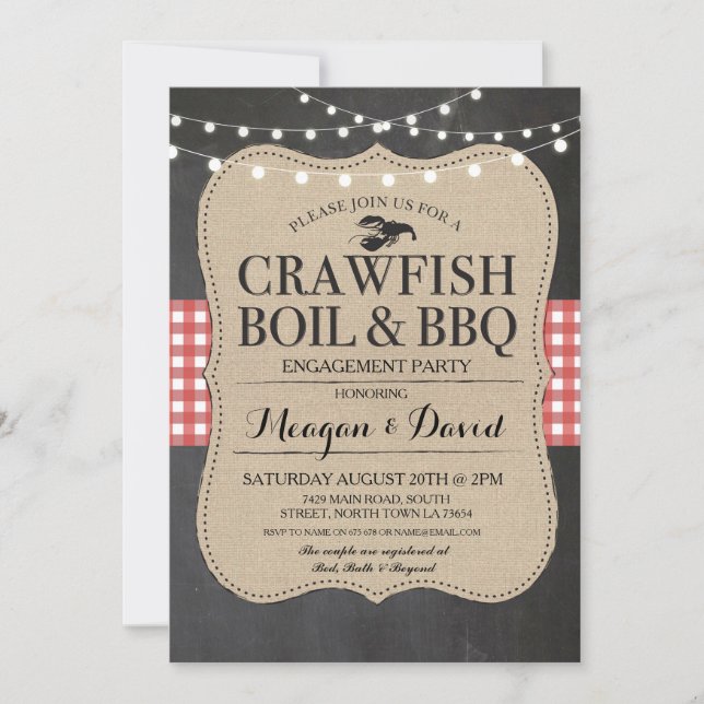Crawfish Boil BBQ Engagement Party Shower Lobster Invitation (Front)
