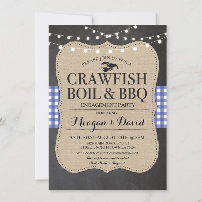 Crawfish Boil BBQ Engagement Party Shower Lobster Invitation (Front)