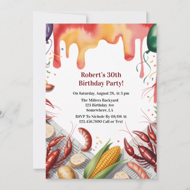 Crawfish Boil Birthday Party For Adults  Invitation (Front)