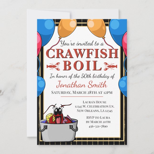 Crawfish Boil Birthday Party Invitation (Front)
