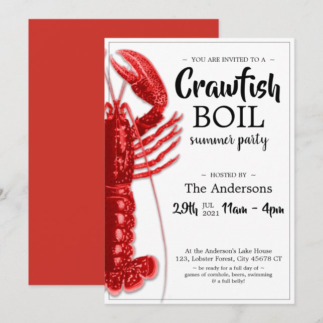 Crawfish Boil Black White Summer Party Invitation (Front/Back)