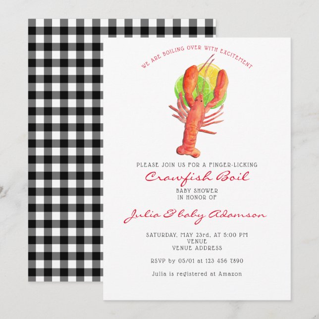 Crawfish Boil Cajun Buffalo Plaid  Baby Shower Invitation (Front/Back)