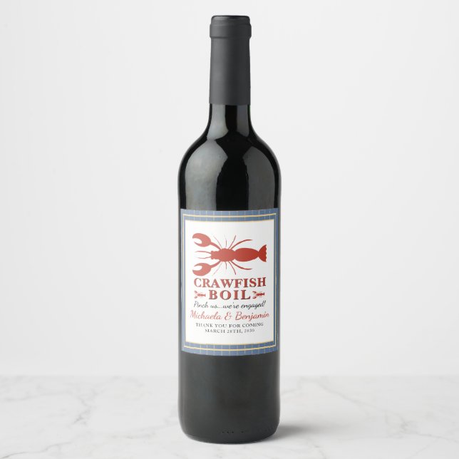 Crawfish Boil Couple Shower Engagement Party Wine Label (Front)