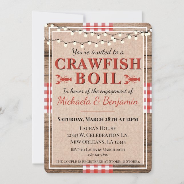 Crawfish Boil Couples Engagement Party Rustic Invitation (Front)