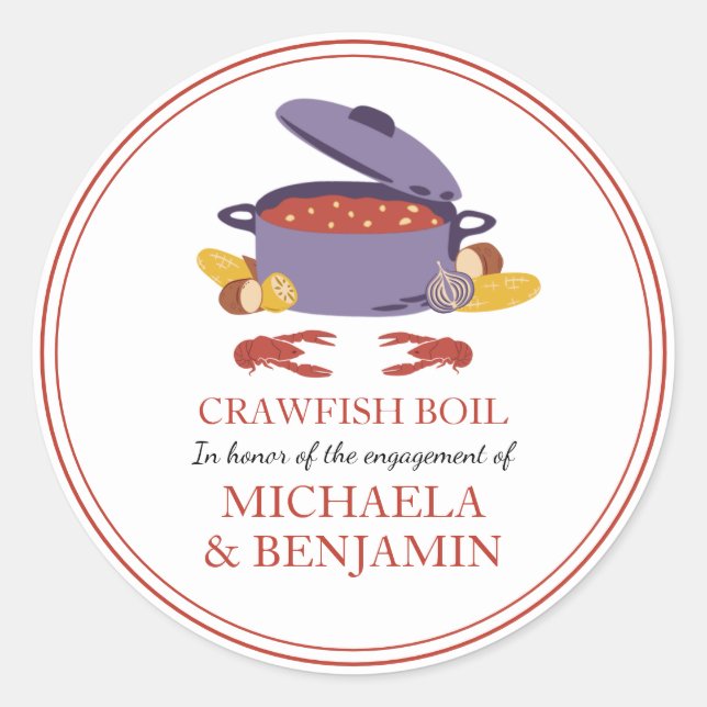 Crawfish Boil Couples Shower Engagement Party Classic Round Sticker (Front)