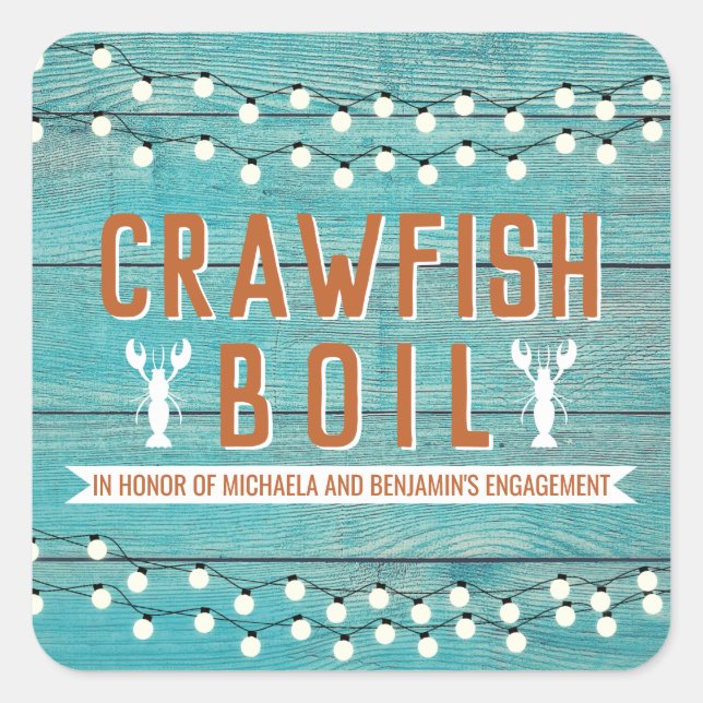 Crawfish Boil Couples Shower Engagement Party Square Sticker (Front)