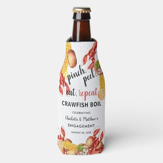 Crawfish Boil Couples Summer Engagement Party Bottle Cooler (Bottle Front)