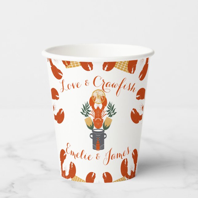 Crawfish Boil Engagement Party-Love & Crawfish Paper Cups (Front)