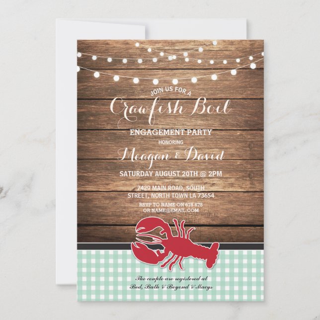 Crawfish Boil Engagement Party Mint Lobster Invitation (Front)