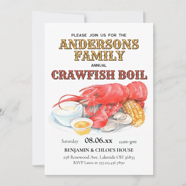 Crawfish Boil Family Annual Seafood Cookout Invitation (Front)