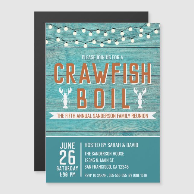 Crawfish Boil Family Reunion Seafood Party Magnetic Invitation (Front/Back)