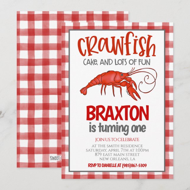 Crawfish Boil First Birthday Invitation (Front/Back)