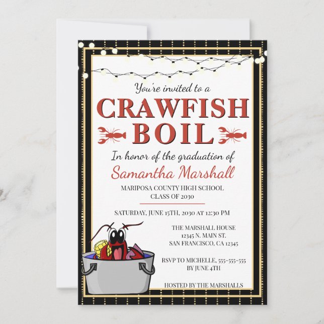 Crawfish Boil Graduate School Graduation Party Invitation (Front)