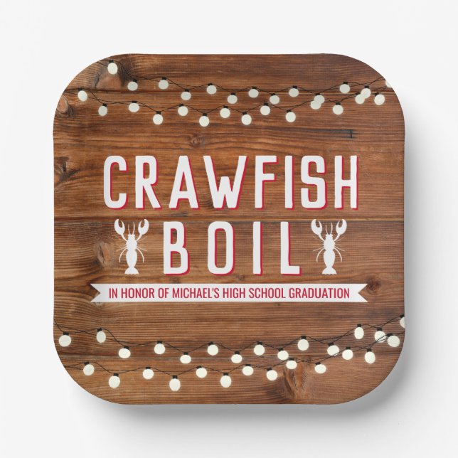 Crawfish Boil Graduation Reunion Lobster Rustic Paper Plate (Front)