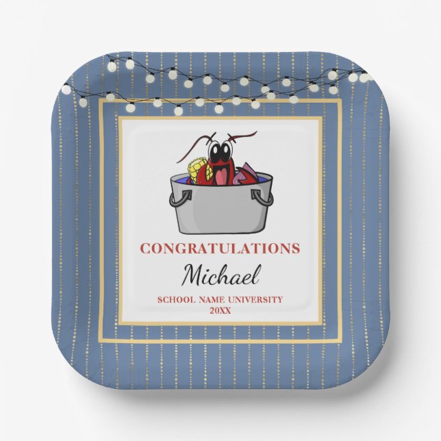 Crawfish Boil Graduation School Event Paper Plate (Front)