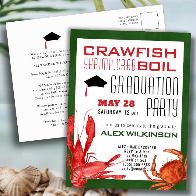 Crawfish Boil Graduation Seafood Party Invitation Postcard (Creator Uploaded)
