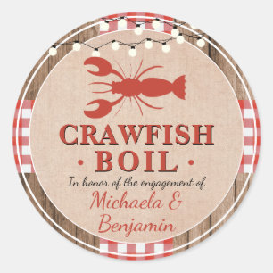 Crawfish Boil Lobster Engagement Party Rustic Classic Round Sticker