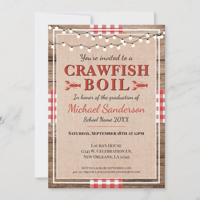 Crawfish Boil Lobster Graduation Party Rustic Invitation (Front)