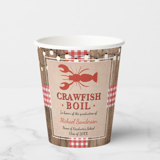 Crawfish Boil Lobster Graduation Party Rustic Paper Cups (Front)