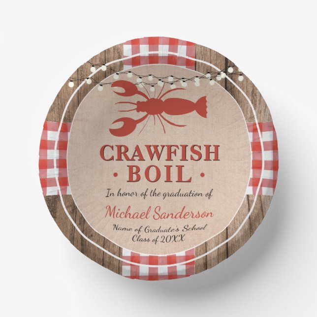 Crawfish Boil Lobster Graduation Party Rustic Paper Plate (Front)
