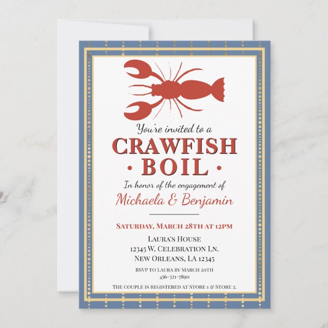 Crawfish Boil Lobster Party Blue Engagement Invitation (Front)