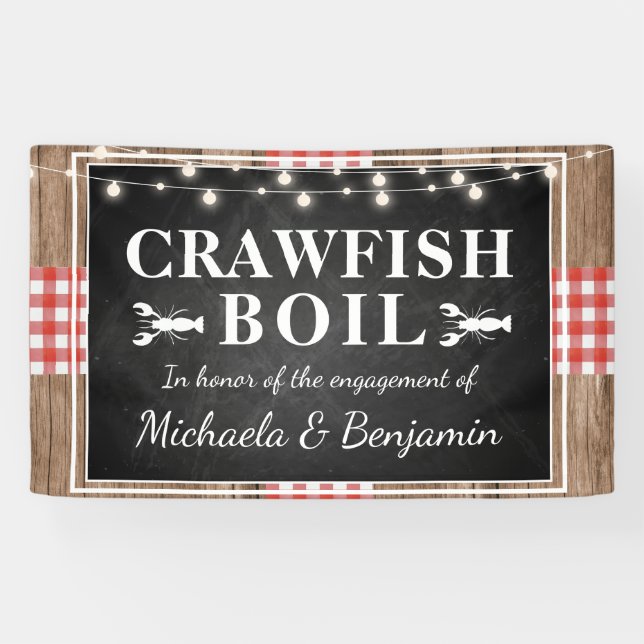 Crawfish Boil Lobster Rustic Engagement Party Banner (Horizontal)
