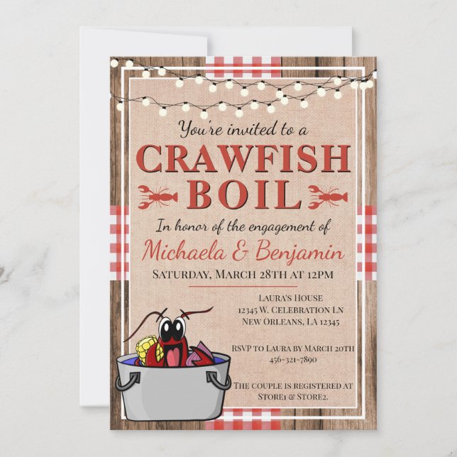 Crawfish Boil Lobster Rustic Engagement Party Invitation (Front)
