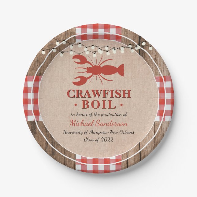 Crawfish Boil Lobster Rustic Graduation Party Paper Plate (Front)