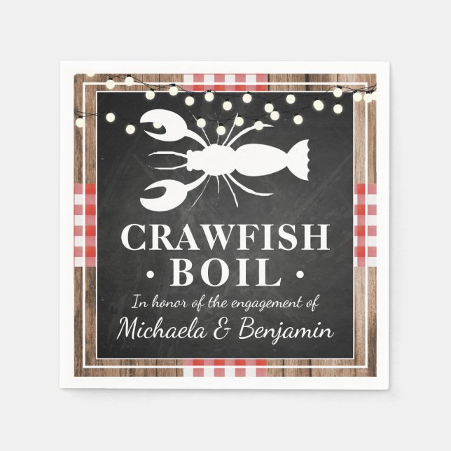 Crawfish Boil Lobster Rustic Wood Engagement Party Napkin (Front)