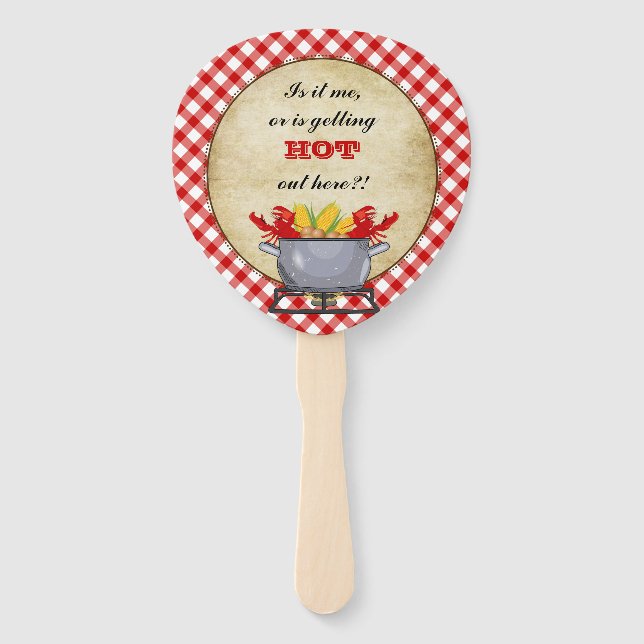 Crawfish Boil Pot Red Check Gingham Hand Fan (Front)