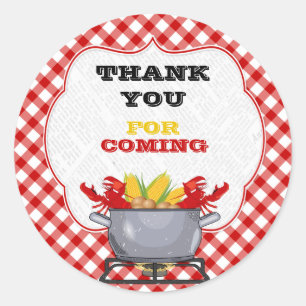 Crawfish Boil Pot Red Chequered Gingham Classic Round Sticker