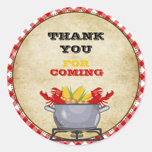 Crawfish Boil Pot Red Chequered Gingham Classic Round Sticker (Front)