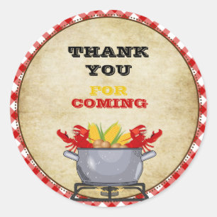 Crawfish Boil Pot Red Chequered Gingham Classic Round Sticker