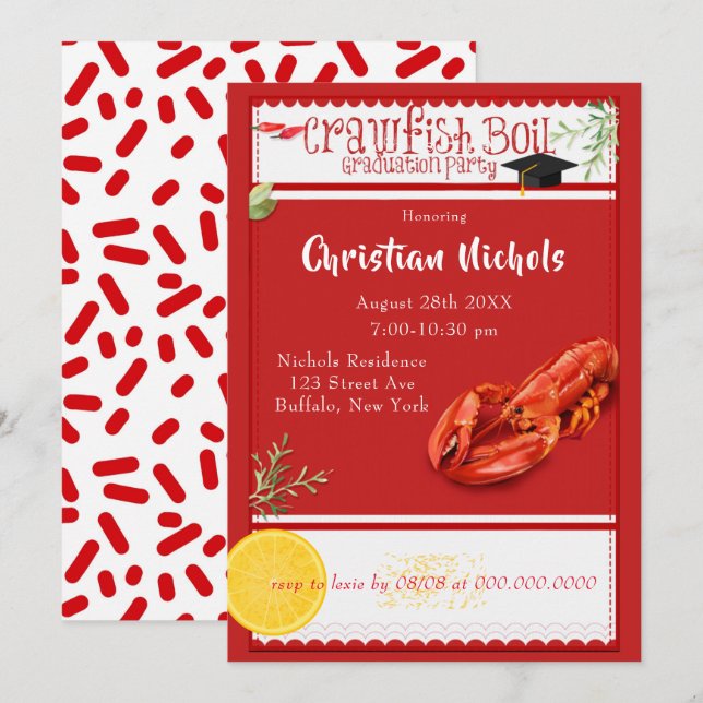 Crawfish Boil Red Graduation Party Invitation (Front/Back)