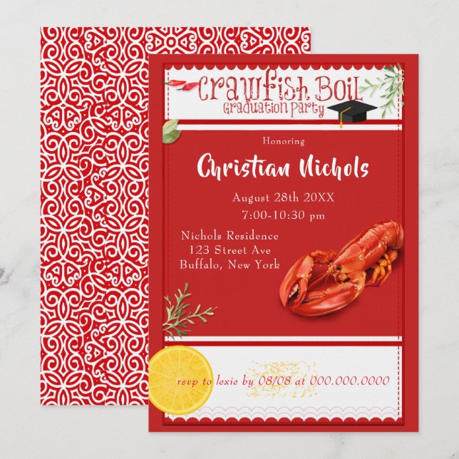 Crawfish Boil Red Graduation Party Invitation (Front/Back)