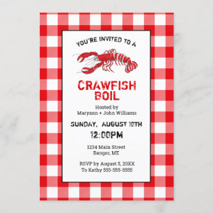 Crawfish Boil Red White Gingham Invitation