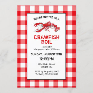 Crawfish Boil Red White Gingham Invitation