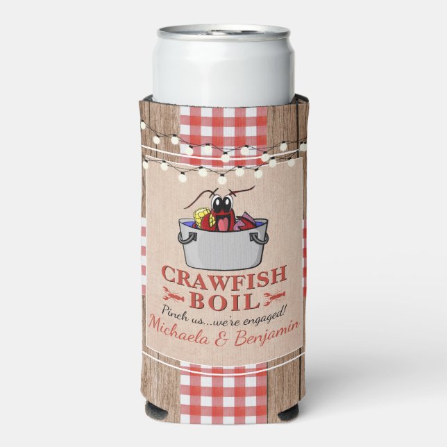 Crawfish Boil Rustic Couples Engagement Party Seltzer Can Cooler (Seltzer Front)