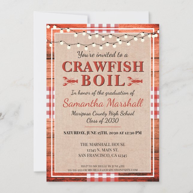 Crawfish Boil Rustic School Graduation Party Invitation (Front)