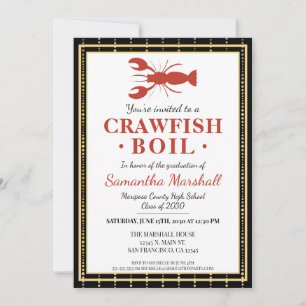 Crawfish Boil Seafood Black Gold Graduation Party Invitation