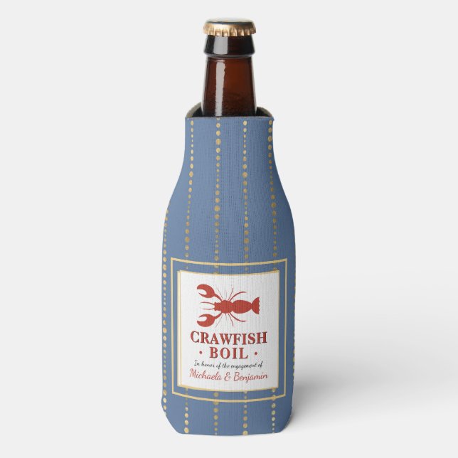 Crawfish Boil Seafood Blue Engagement Party Bottle Cooler (Bottle Front)