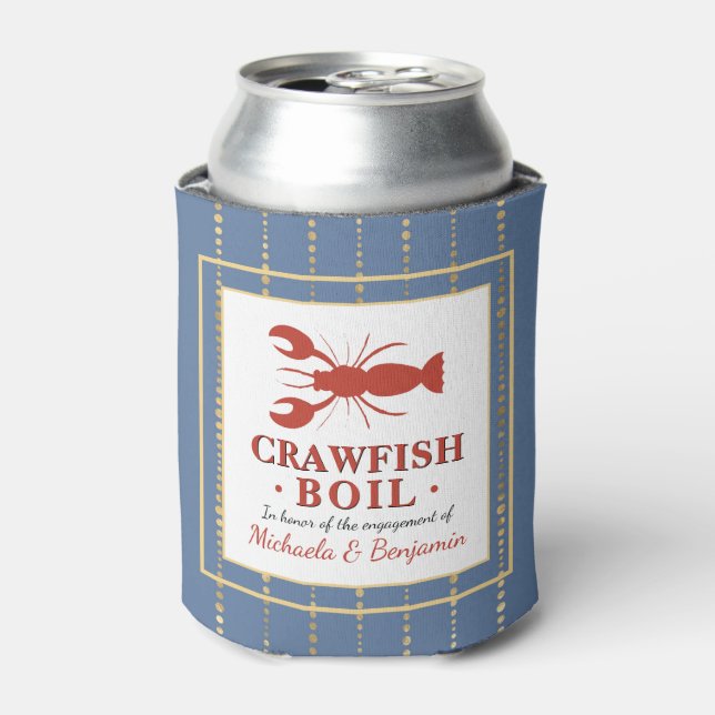 Crawfish Boil Seafood Blue Engagement Party Can Cooler (Can Front)