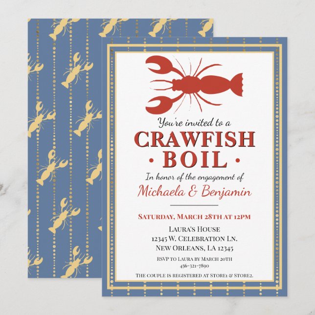 Crawfish Boil Seafood Blue Engagement Party Invitation (Front/Back)