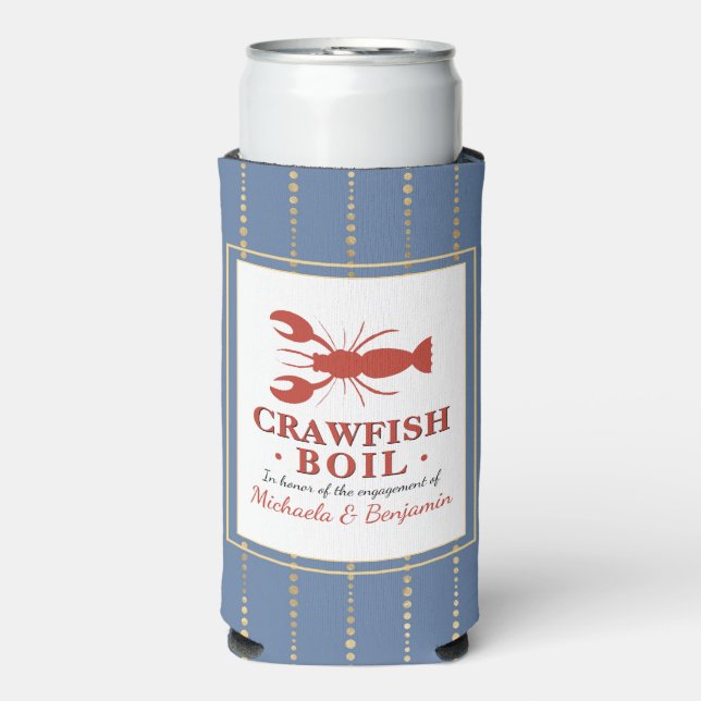 Crawfish Boil Seafood Blue Engagement Party Seltzer Can Cooler (Seltzer Front)