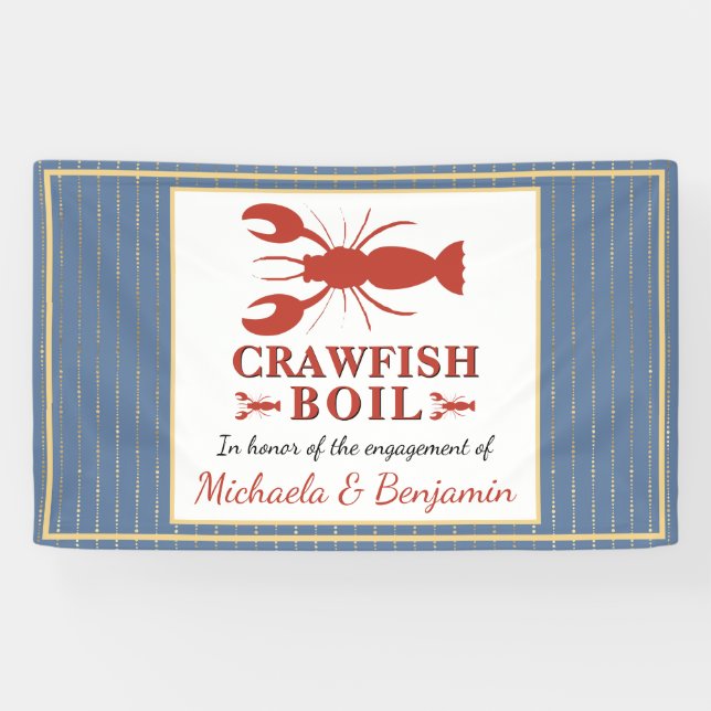 Crawfish Boil Seafood Blue Gold Engagement Party Banner (Horizontal)