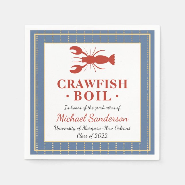 Crawfish Boil Seafood Blue Graduation Party Napkin (Front)
