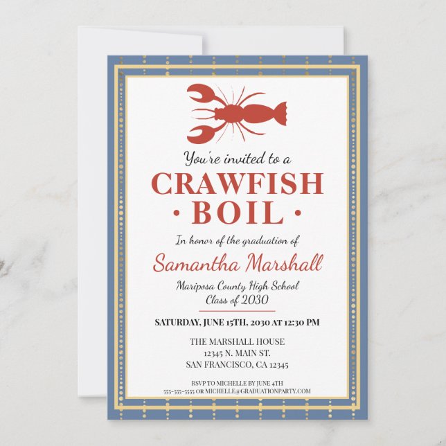 Crawfish Boil Seafood High School Graduation Party Invitation (Front)