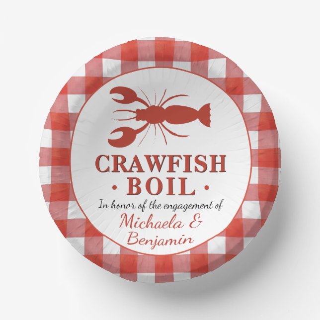 Crawfish Boil Seafood Party Red Picnic Engagement Paper Plate (Front)