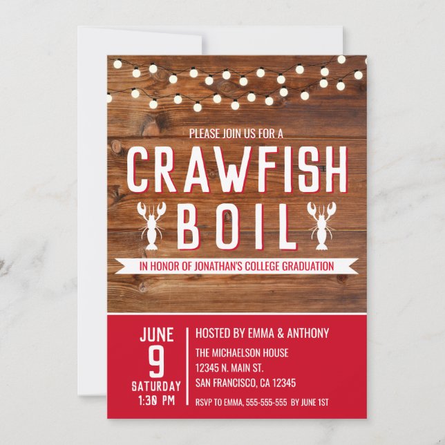 Crawfish Boil University College Graduation Party Invitation (Front)